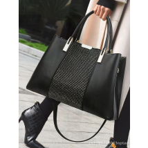 Women's Large Capacity Crossbody Bag Urban Minimalist Style Textile Handbag with Zipper Black Embroidery Old Flower Tote Bag