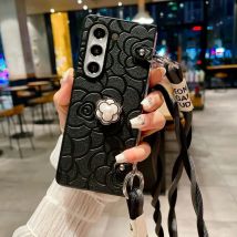 Cross body Leder Blume Handy hülle für Samsung Galaxy Z Fold 6 5 4 3 Fold6 Fold5 Fold4 Fold3 5g Harts chale stoß feste Abdeckung