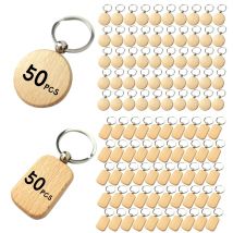 10-50pcs  Wooden Keychain Blanks Round Unfinished Wood Key Ring Tag for Wood Key Chain Key Tag for DIY Gift Crafts