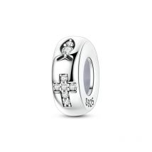 925 Sterling Silver Charms Bead CZ Zircon Jesus Fish Cross Fixed Clip Dangle Fit Original Bracelet DIY Women Jewelry Gift