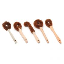Kitchen Wooden Handle Long Cleaning Brush Dish Bottle Washing Tool Coconut Fiber Pan Pot Scrubber for Bathroom Toilet