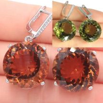 Kaufen Sie 5 und erhalten Sie 1 gratis 35 x 20 mm großes 16 g Schmuckset 20 mm Farbwechsel Zultanit Alexandrit Topas CZ Damen Silber Anhänger Ohrringe