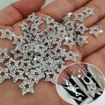 10Pcs Star Alloy Nail Art Jewelry Charm 3D Five-Pointed-Star Shiny Diamond Alloy Star Nail Charms Silver Star Metal Charms *JE22