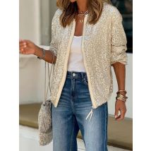 Frauen volle Pailletten Patchwork Reiß verschluss Jacken lose lässige Langarm weibliche Mäntel Frühling Sommer solide Streetwear Oberbekleidung Tops