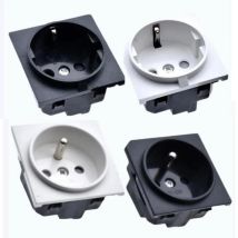 Negro blanco 16A 250V 2P + E UE alemán Francia 4,8 MM módulo de toma de corriente CA integrado con cable de tierra enchufe hembra industrial