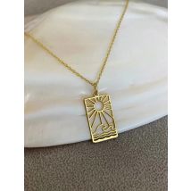Hollow 14k Gold Plated Sun And Wave Pendant Necklace For Women Stainless Steel Summer Ocean Jewelry