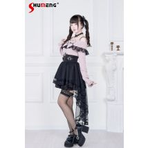 Original japanischer Minen-Stil, in Massenform, schulterfrei, langärmelig, gespleißt, hohe Taille, Schnürung, Schleife, Subkultur, kurzes Kleid für Damen