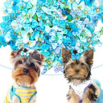 Small Dog Bows 10/20PCS Movable Dog Bows With Rubber Bands Pet Hair Accessories For Dogs Blue Series Pet Bowknots Dog Supplies