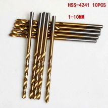 Set di punte da trapano da 10 pezzi Set di punte elicoidali in acciaio ad alta velocità Utensile per punzonatura in metallo Utensili per la lavorazione del legno 1-10MM