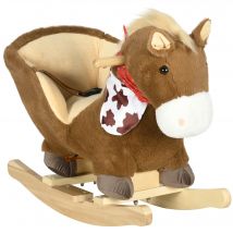 HOMCOM Caballito Balancín para Bebés 18-36 Meses con Sonidos  60x33x50 cm Café