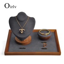 Oirlv Schmucktablett aus Holz, stapelbares Schmucktablett aus massivem Holz, Halskette, Armband, Ring, Uhrenhalter, Holztablett für die Schmuckpräsentation