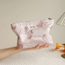 Damen-Make-up-Tasche, rosa Schleife, großes Fassungsvermögen, Aufbewahrungstasche für Lippenstiftkissen, praktische Hand-Clutch-Tasche für Pendler, Reise-Kulturbeutel