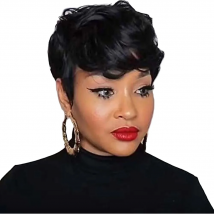Short Human Hair Wigs With Bangs Cheap Full Machine Made No Glue Pixie Cut Wig Brazilian Short Bob Human Hair Wig For Women
