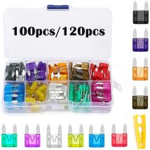 Kit assortimento di fusibili a lama per auto da 100/120 pezzi, fusibili di ricambio per autoveicoli Mini fusibili a lama a basso profilo per camion per barche per auto