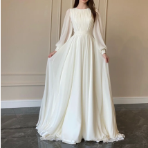 Neue Frühjahr Mode Laterne Hülse O-ansatz Einfarbig Slim Fit Bodenlangen Ballkleid Kleid Für Frauen