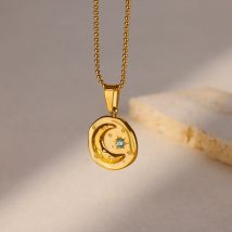 Collane con stella lunare in zircone blu per donna Collare a catena color oro in acciaio inossidabile Collana da sposa Accessori per gioielli Regalo BFF