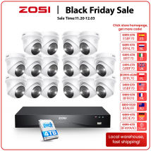 ZOSI 4K 8MP PoE Sistema di telecamere di sicurezza 16 porte 32CH Dual-Disk NVR 4TB AI Rilevazione Audio CCTV Sorveglianza per le aziende domestiche