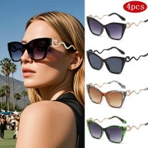 4 stücke Mode Cat Eye Sonnenbrille Frauen Großen Rahmen Gradienten Gläser Punk Luxus Marke Design Sexy Damen Metall Schlange Brillen