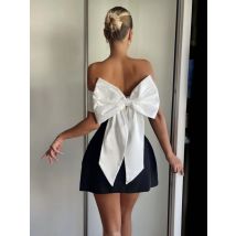 Elegante Off Schulter Backless Bogen Schwarz Frauen Kleid Sexy Liebsten Schlank Mini Abendkleid Weibliche Party Geburtstag Kleid 2024 Neue
