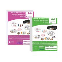 10 arkuszy DIY A4 Inkjet Waterslide naklejka papier transferowy biały przezroczysty laser Waterslide naklejka papierowa do drukarki laserowej atramentowej