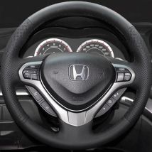 DIY handgenähter Lenkradbezug aus schwarzem Mikrofaser-Leder, Auto-Lenkradbezug für Honda Spirior OId Accord