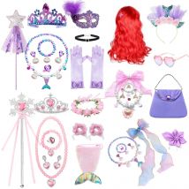 Meerjungfrau Zubehör Handschuhe Zauberstab Krone Schmuck Set Perücke Halskette Geflecht für Prinzessin Kleid Kleidung Cosplay Halloween Geburtstag
