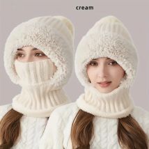 Frauen Winter Samt Gestrickte Woolen Balaclava Hut Gehörschutz flauschigen Hut Maske Hals Integrierte Wärme Abdeckung Hut dame mit kapuze kappe