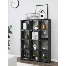 SONGMICS 12 ripiani portaoggetti a cubetti, 30 x 105 x 140 cm, neri per soggiorno, camera da letto, bagno, con mazzuolo di gomma