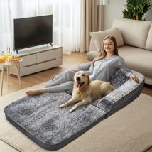 180 cm langes menschliches Hundebett, passend für Erwachsene und Haustiere, faltbares orthopädisches Haustierbett, Plüsch-Kissenbezug mit Polster