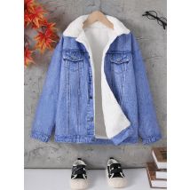 Einreihige Tasche aus gefälschtem Denim für Jungen im Herbst und Winter mit Pelzkragen und Plüschisolierung, winddichte und modische Jacke