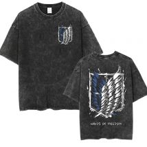 Anime Attack on Titan T-shirt con stampa vintage lavata Mikasa Ackerman Eren Jaeger Wings of Freedom Logo T-shirt estive da uomo in cotone