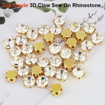 Grado superiore 4mm-8mm Artiglio 3D Cucire Strass di cristallo trasparente con foro Flatback Oro/Argento Cucito fai da te Strass Decorazione strass