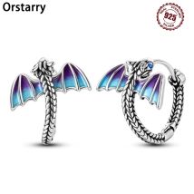925er Sterlingsilber, exquisite blaue lila Drachen-Ohrringe, Schmuck, vielseitige Creolen für Frauen, Schmuck, Geburtstagsparty-Geschenke