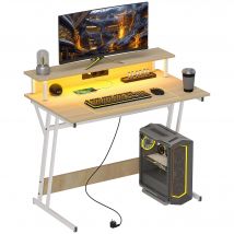 HOMCOM Mesa Gaming con Luces LED 100x60 cm con Tomas de Corriente Natural