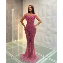 Rosa Perlen Meerjungfrau Abendkleid Maßgeschneiderte Aso Ebi Party Zweite Empfang Kleider Robe De Soiree Frauen Geburtstag Verlobungskleid