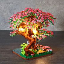 Sakura-Baum-Mikroblöcke mit LED-Leuchten – Kirschblüten-Baumhaus-Modell, romantisches 3D-Nachtlicht-Dekor, durchdachtes Geschenk für Sie