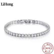 Lihong S925 Bracciale in argento sterling Zirconia Palla da tennis Moda donna Semplice fidanzamento Matrimonio Gioielli con ciondoli 4mm 16-20cm