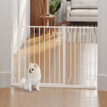 PawHut Barrera de Seguridad de Perros para Escaleras 75-115 cm con 2 Extensiones