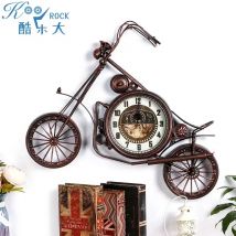 Große 68x59cm Vintage Motorrad-Wanduhr, Wildes Eisen-Metall Retro-Bike-Skulptur für Männer, Antik Bronze Kupfer