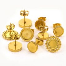 6psc Acciaio inossidabile 18k Placcatura in oro Pvd Rotondo Cabochon Orecchini Impostazione per gioielli fai da te Forniture Accessori all'ingrosso