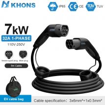 Khons 7KW Cavo EV da Type2 a Type2 Ev Ricarica 32A Cavo EV Type2 Spina femmina-maschio EVES Stazioni di ricarica Cavo da 5M TPU IP65