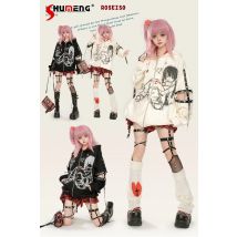 Japanische Subkultur Punk Stil Süße Heiße Y2K Top Comic Print Zipper Mit Kapuze Lose Beiläufige Zip Up Hoodie Sweatshirt Frauen Herbst