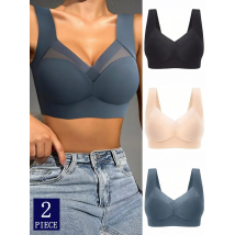 2PCS Reggiseni sportivi in pizzo da donna Plus Size Reggiseno senza cuciture Bralette Backless Lady Reggiseno Gilet Donna Raccogliere Wireless antiurto L-3XL