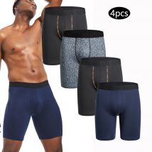 4 Stück lange Herren-Unterhosen, Sport-Leggings, Boxershorts, Herren-Polyester-Unterwäsche, Herren, schnell trocknende Boxershorts für Herren