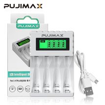 PUJIMAX 4 Slot 1.2V Caricabatteria Intelligente Display LCD Per AA/AAA NiCd NiMh Batteria Ricaricabile Adattatore di Ricarica Veloce Portatile