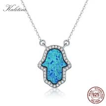 KALETINE Opal Hamsa Hand von Fatima Charme Echtes 925 Sterling Silber Anhänger Halskette Schmuck Lange Kette Halskette KLTN022