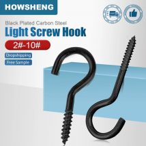 HOWSHENG Opening Sheep Eye Lamp Hook Screws Question Mark Hook 1# 2# 4# 5# 6# 7# 8# 9# 16# Black Plated Ceiling Hooks Screw-in