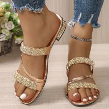 Sandals Women's Summer New 2025 Plus Size Low Heel Rhinestone Non-slip Wear-resistant Two-wear Sandals