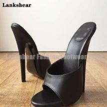 Frauen Dünne High Heels Schuhe Pumpen Offene spitze Maultiere Sexy Slip Auf Slipper Schwarz/weiß Pu High Heels Alias de Mujer Verano