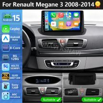 Plug and Play Android 15 para Renault Megane 3 2008 - 2014 2K QLED Radio de coche reproductor de vídeo Multimedia GPS CarPlay 4G + WIFI estéreo